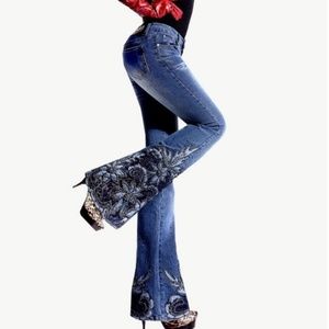Luxury Beading Embroidered Bootcut Jeans Size